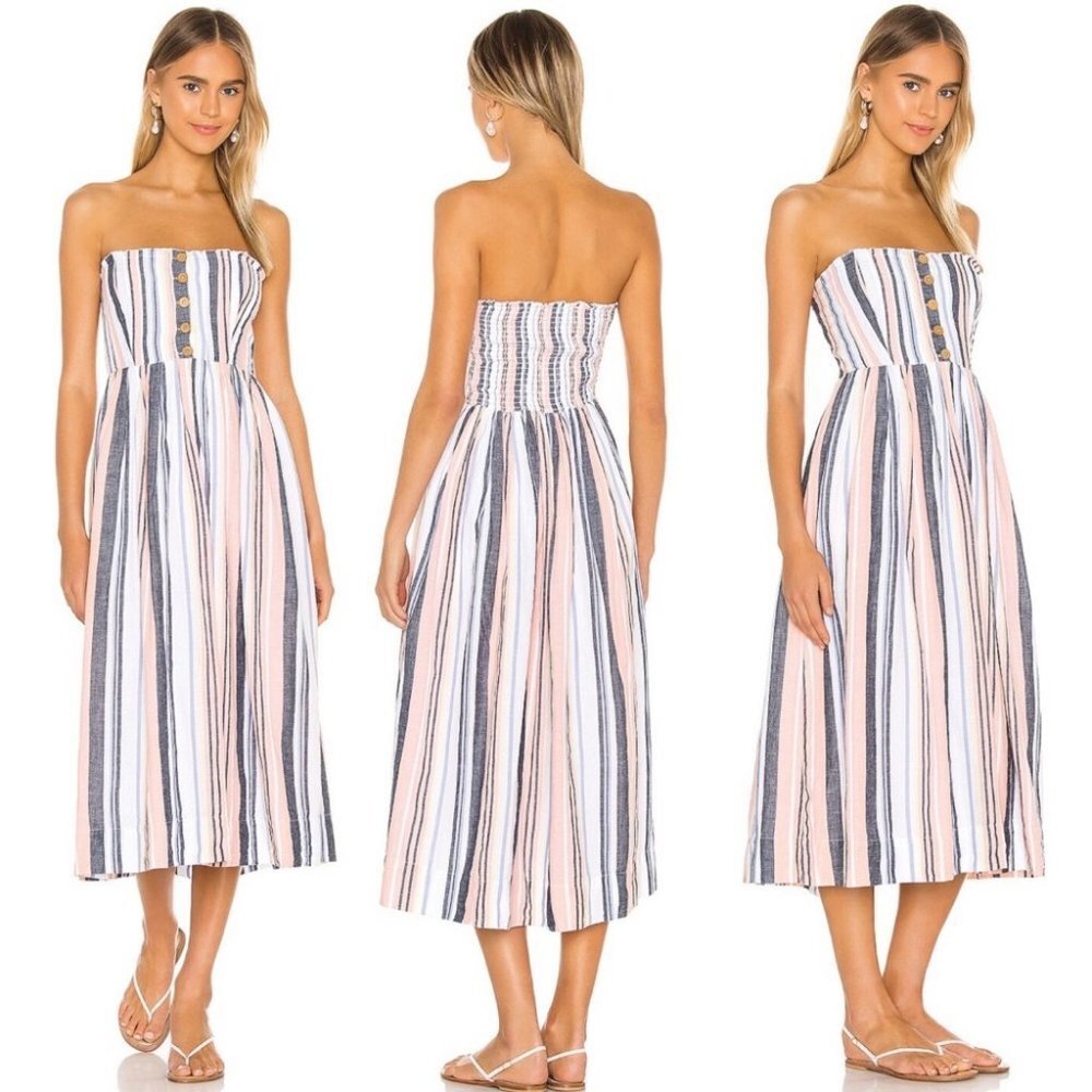 Free People‎ Lilah Midi Dress Size XS Striped Rayon Bohemian Button Convertible
